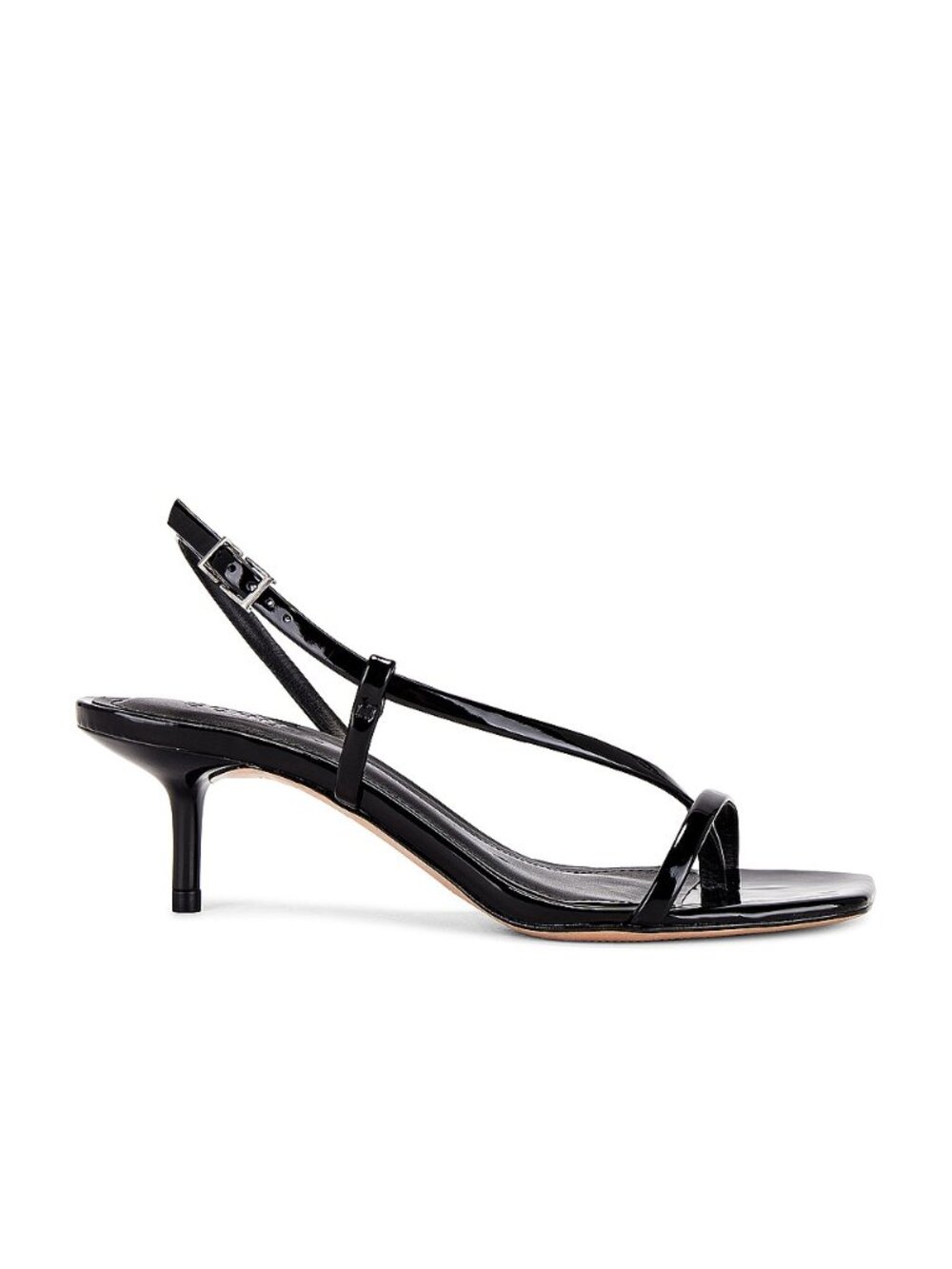 Schutz Heloise Sandal in Black shiny leather open toe kitten heel slingback